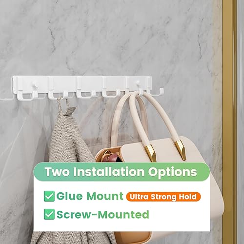 Miniatura 9 de Geobella Perchero de pared (paquete de 2) 6 ganchos colgantes para entrada, dormitorio, baño, cocina para ganchos para abrigos, instalación con