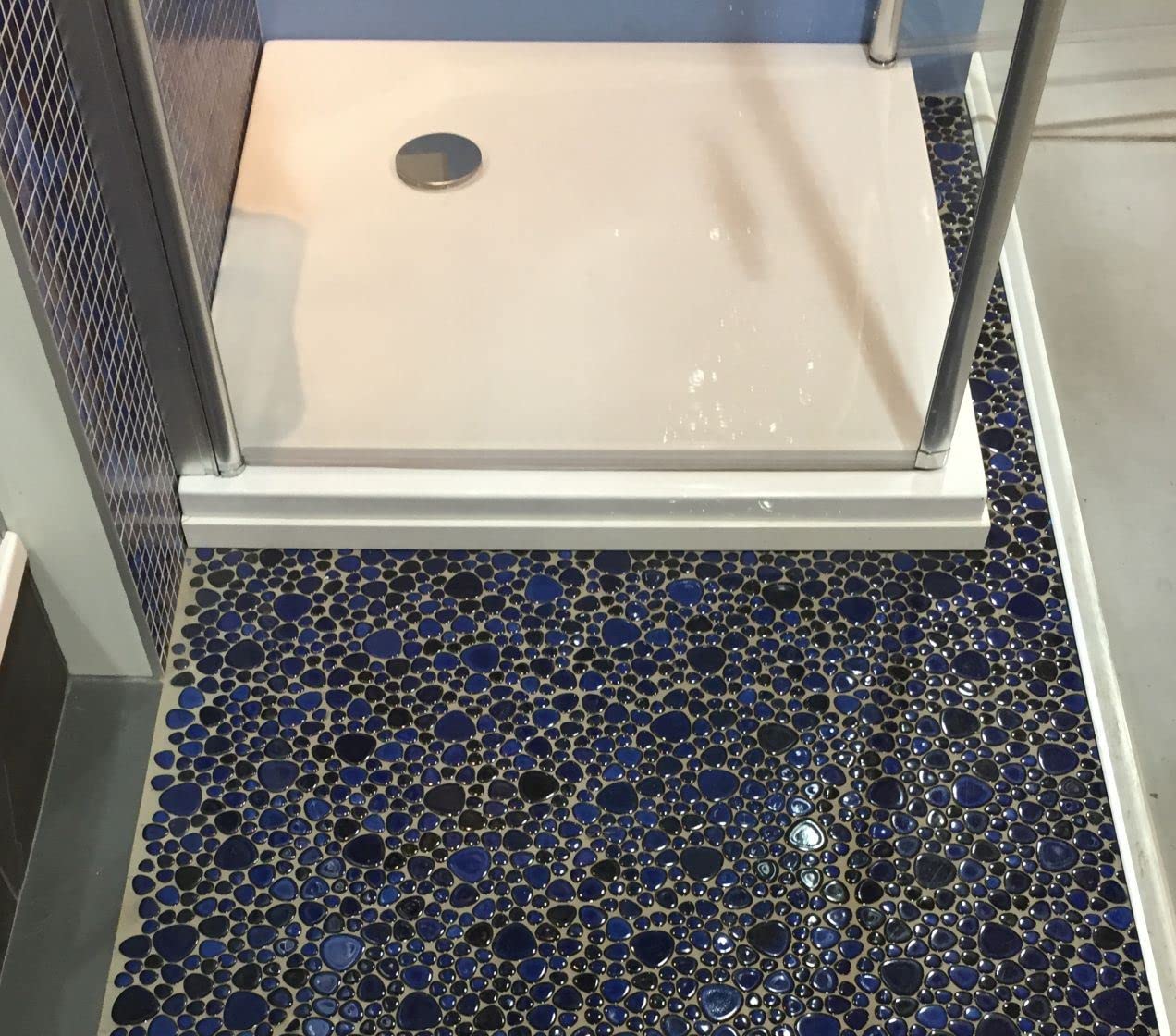 mosaico de red mosaico azulejos Kiesel Uni Azul Cobalto brillante cerámica Drops Pebbles azulejos Espejo de pared Baño o cocina