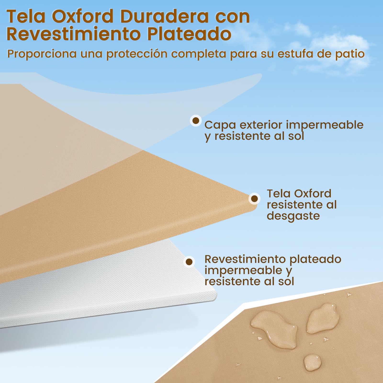 COSTWAY Funda para Calentador de Patio, Cubierta Impermeable para Calentador Exterior de Tela Oxford con Cremallera y Bolsa, contra Rayos UV, Resistente a la Intemperie, 220x86,5x48 cm (Beige)