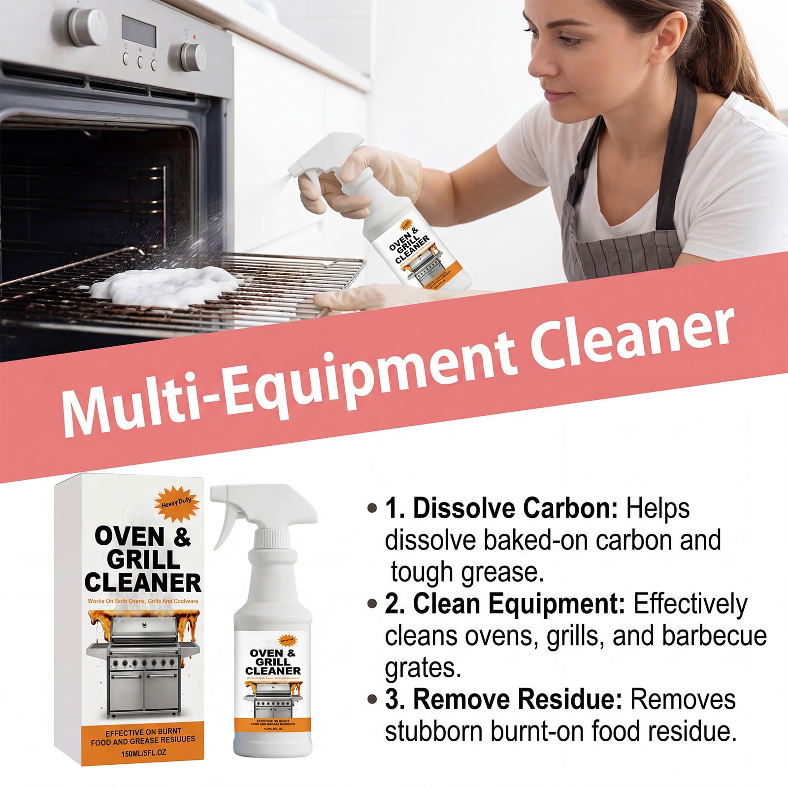 Multiuso Forno e Griglia Detergente Spray - Schiuma Pesante Sgrassante per la Cucina, Multiuso Pesante Sgrassante Smacchiatore per Forno, Potente Elettrodomestico Detergente Spray. (5pcs)