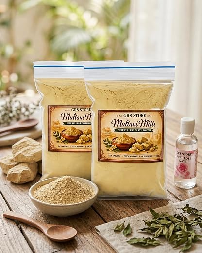 GR8 STORE Multani Mitti Pure Fullers Earth Powder, 100% Natural, Detox & Cleanse, for Glowing Skin, pack of 2 100g