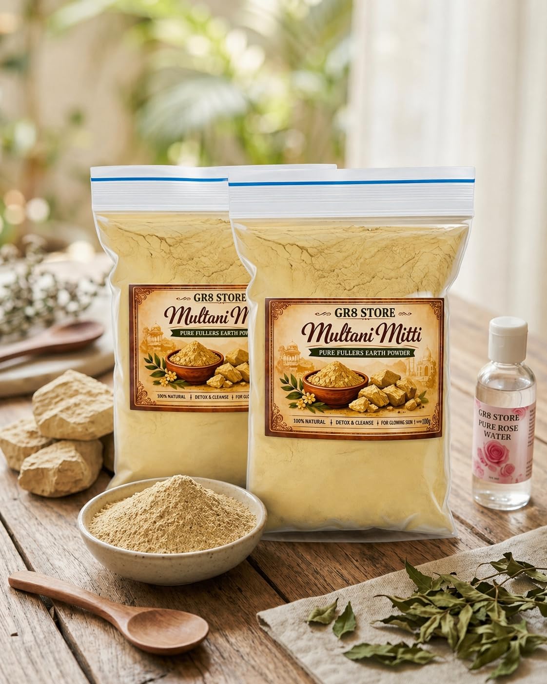 GR8 STORE Multani Mitti Pure Fullers Earth Powder, 100% Natural, Detox & Cleanse, for Glowing Skin, pack of 2 100g