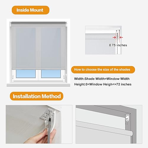 Miniatura 7 de Persilux Persianas solares enrollables con filtro de luz para ventanas (23 pulgadas de ancho x 72 pulgadas de alto, gris), persianas transparentes