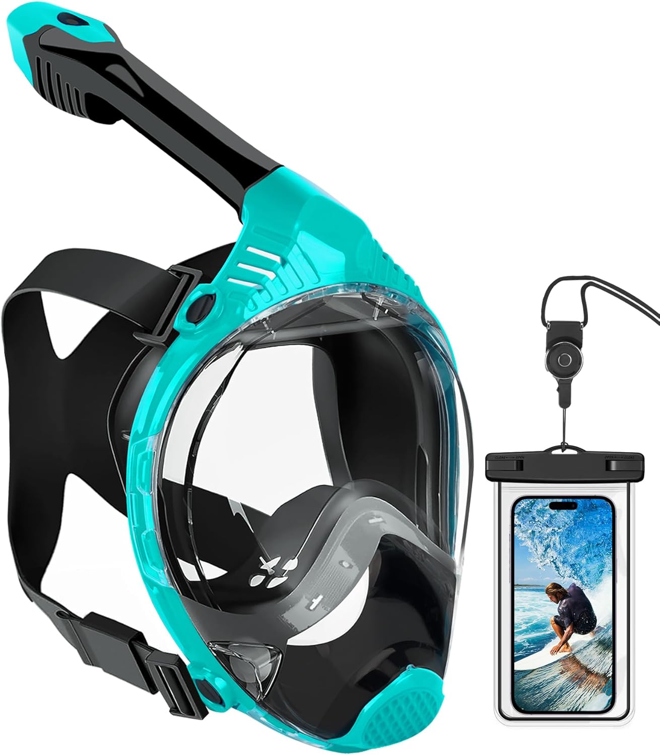 VGKE Full Face Snorkel Mask for Adults, 180 Degree HD Panoramic View Snorkeling Gear with Waterproof Phone Pouch, Anti-Leak & Anti-Fog, Breathe Freely Suitable for Men/Women