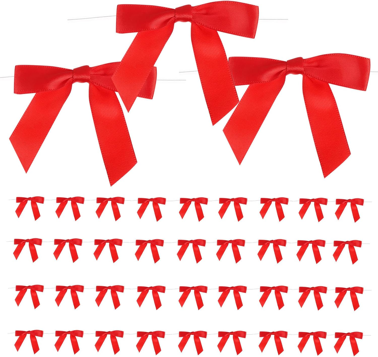 50pcs Red Polyester Ribbon Bow Decorations with Wire, Mini Craft Bows