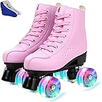 jessie Roller Skates Premium PU Leather Roller Skates for Women Classic Four-Wheel Outdoor and Indoor for Adults Women (Flash Wheel,Women\'s 5/ Youth 4)