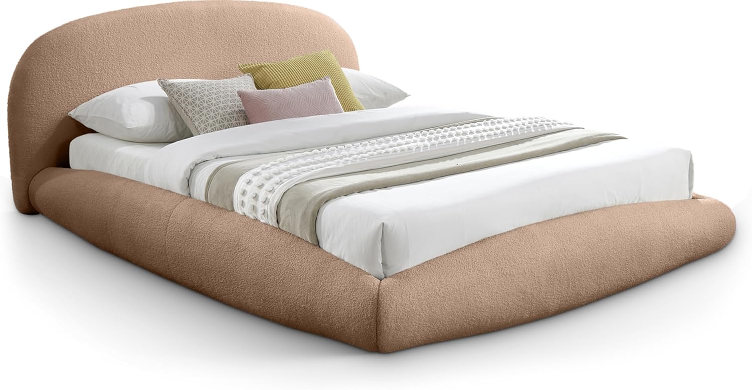 Meridian Furniture GenesisTan-F Genesis Collection Modern | Contemporary Full Bed with Soft Plush Beige Teddy Fabric, Rounded Headboard, Rails and Footboard, 66.5" W x 84" D x 32.5" H, Beige, Full