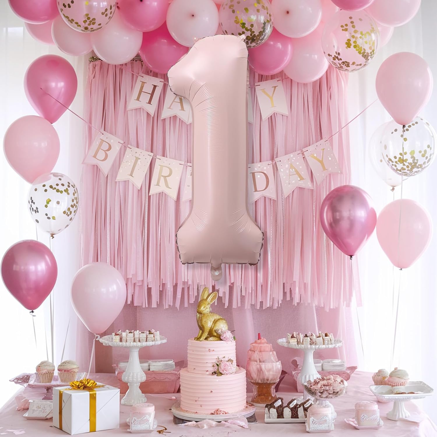 Big Number 1 Balloons, Dusty Light Pink Foil 1 Balloon Numbers 40 Inch, Giant 1st Birthday Party Decor, Baby Blush Pink Mylar Helium One Balloon for Girls Baby Shower Anniversary Decorations - Image 6