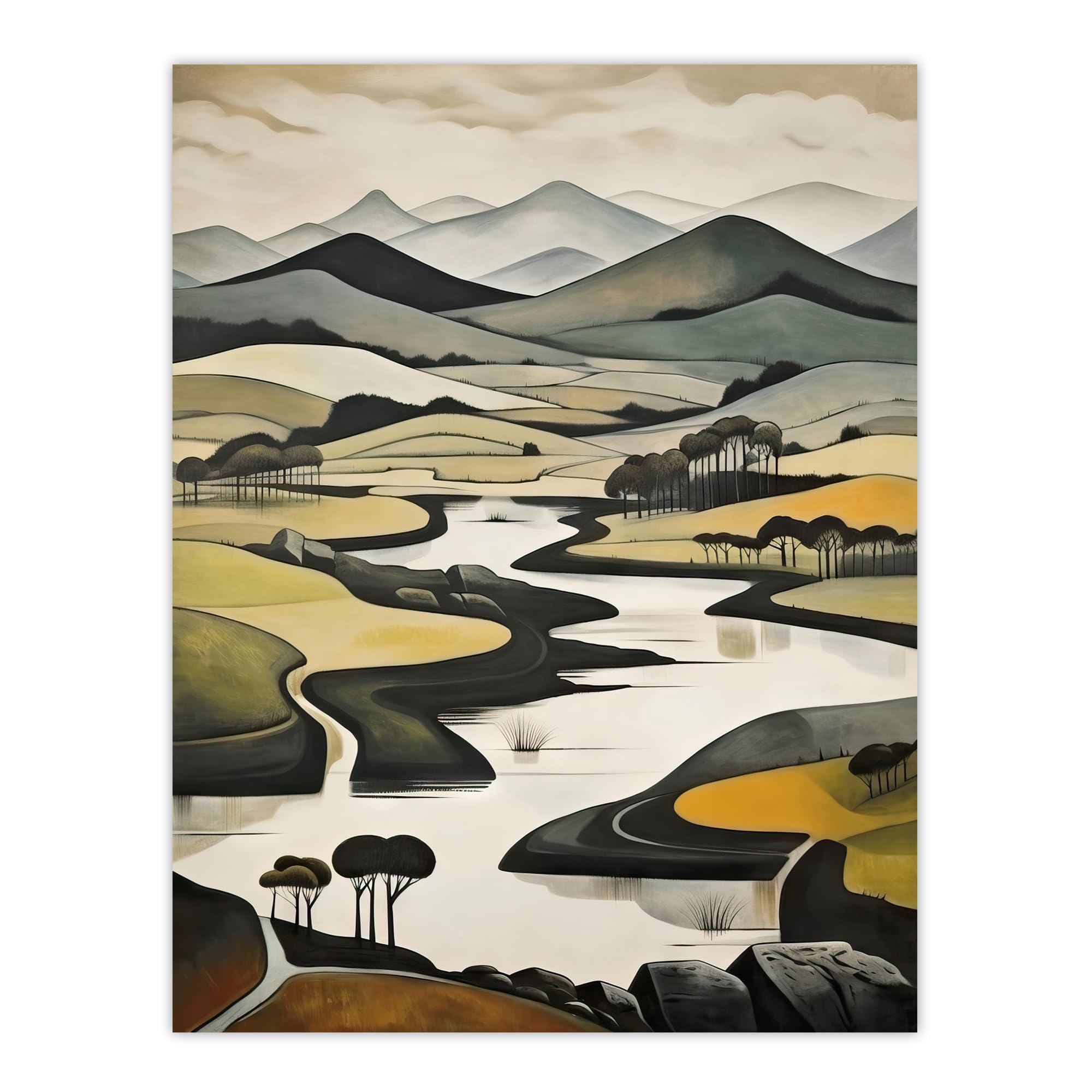 Artery8 Unframed 18X24" Scottish Highlands Stylised Oil Painting Boho Mountain Hills And Lakes Large Wall Art Poster Print Thick Paper 18X24 Inch