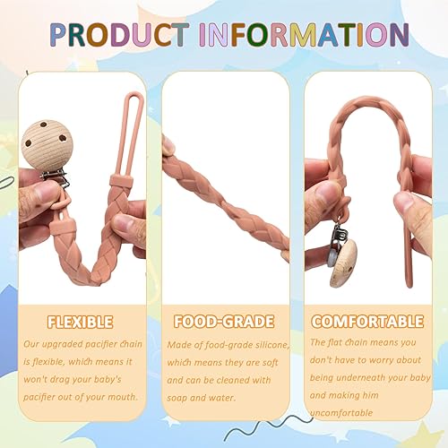 Miniatura 5 de Clip de silicona para chupete, paquete de 3 clips para chupete para niños y niñas, clips de soporte para chupete de una pieza, clips Binky para