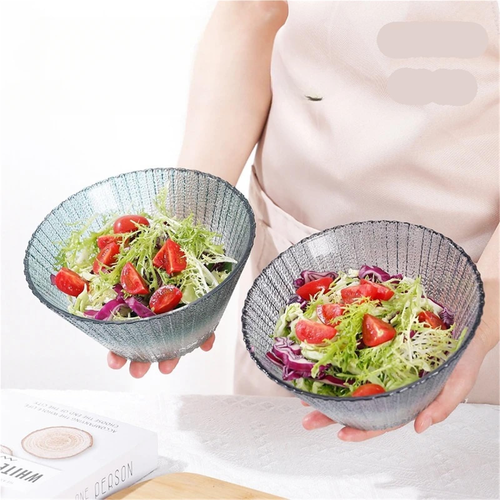 Insalatiera Ciotola di Vetro Resistente al Calore a Grana Verticale Stoviglie da Cucina Domestica Alto Livello di Aspetto Insalata Piatto di Frutta Ciotola di Noodle(Gray)