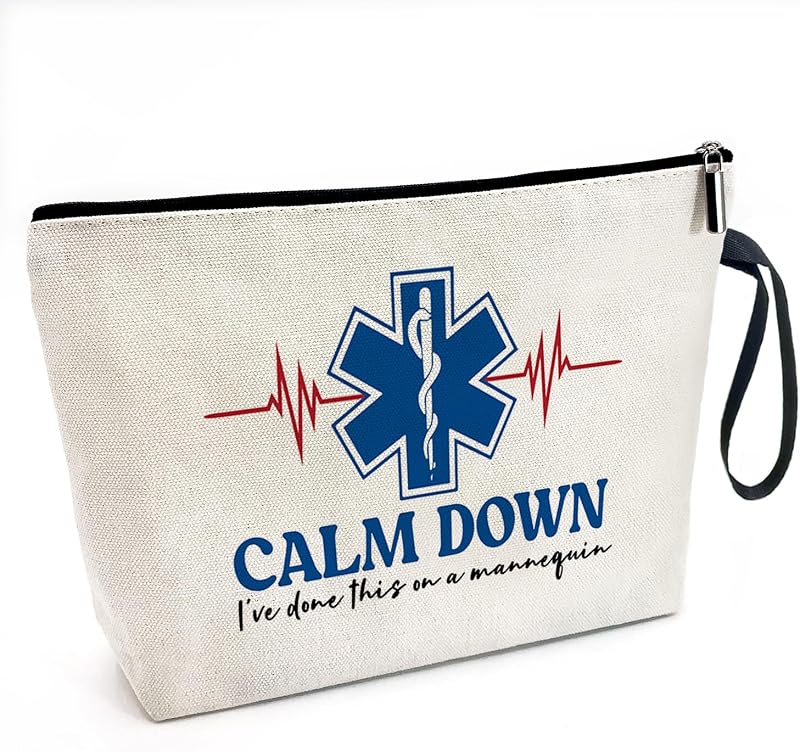 Necessaire Cusrtyh de lona com zíper, estampa Paramedic 01, branca