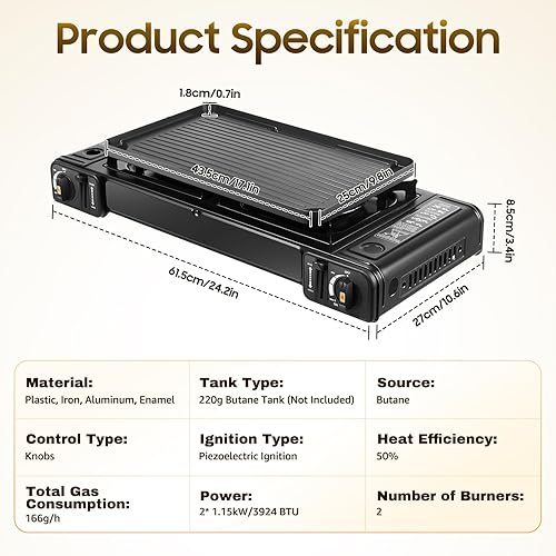 Miniatura 6 de Estufa de camping portátil de 2 quemadores, estufa de campamento de butano, estufa de campamento de viaje al aire libre para campamento, barbacoa,