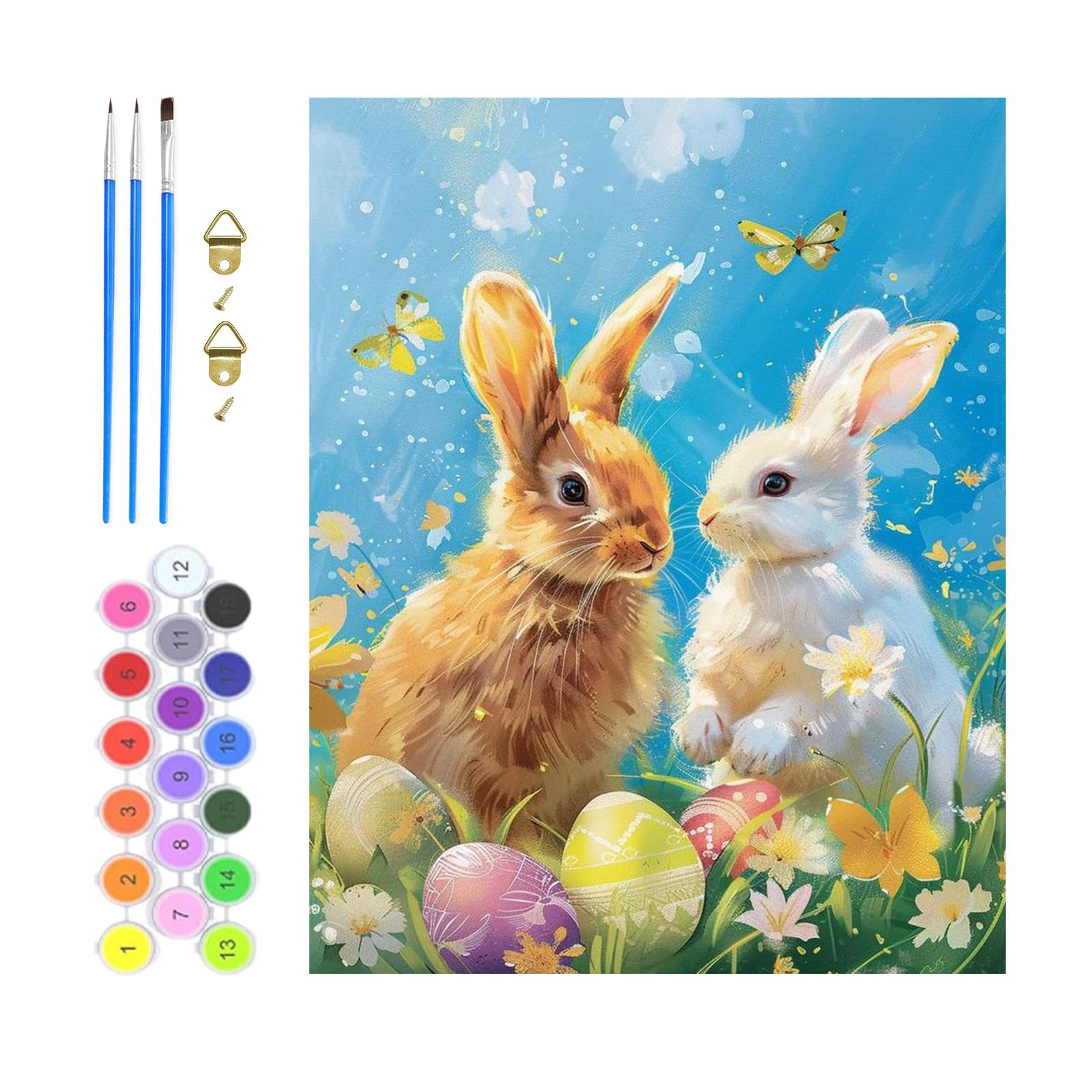 GHHKUD Easter Rabbit Paint by Numbers for Adults, Painting by Number Kits On Canvas Without Framed for Beginners, DIY Color Oil Painting Acrylic Paints Art Crafts Kits for Home Wall Decor 12X16 Inch