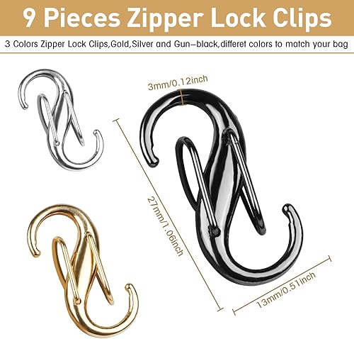 Miniatura 4 de 9 clips de cierre de cremallera, 3 colores con cierres, antirrobo, clip de repuesto de mosquetón de doble apertura, mochila para bolso carterista