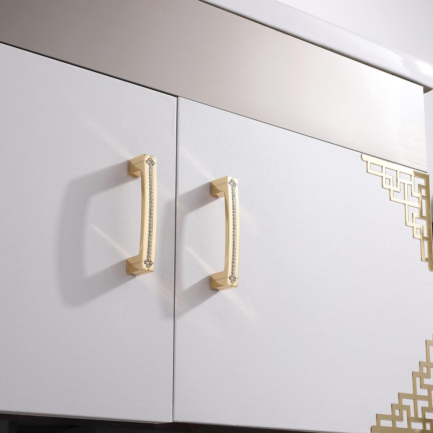 LANC Gold Crystal Cabinet Pulls Kitchen & Bathroom Cabinet Hardware Cabinet Handles Bling Shiny Cabinet Knob Modern Dresser Drawer/Furnitures Pull 3.8" Hole Centers Spacing 10 Pack，B203G96-P10