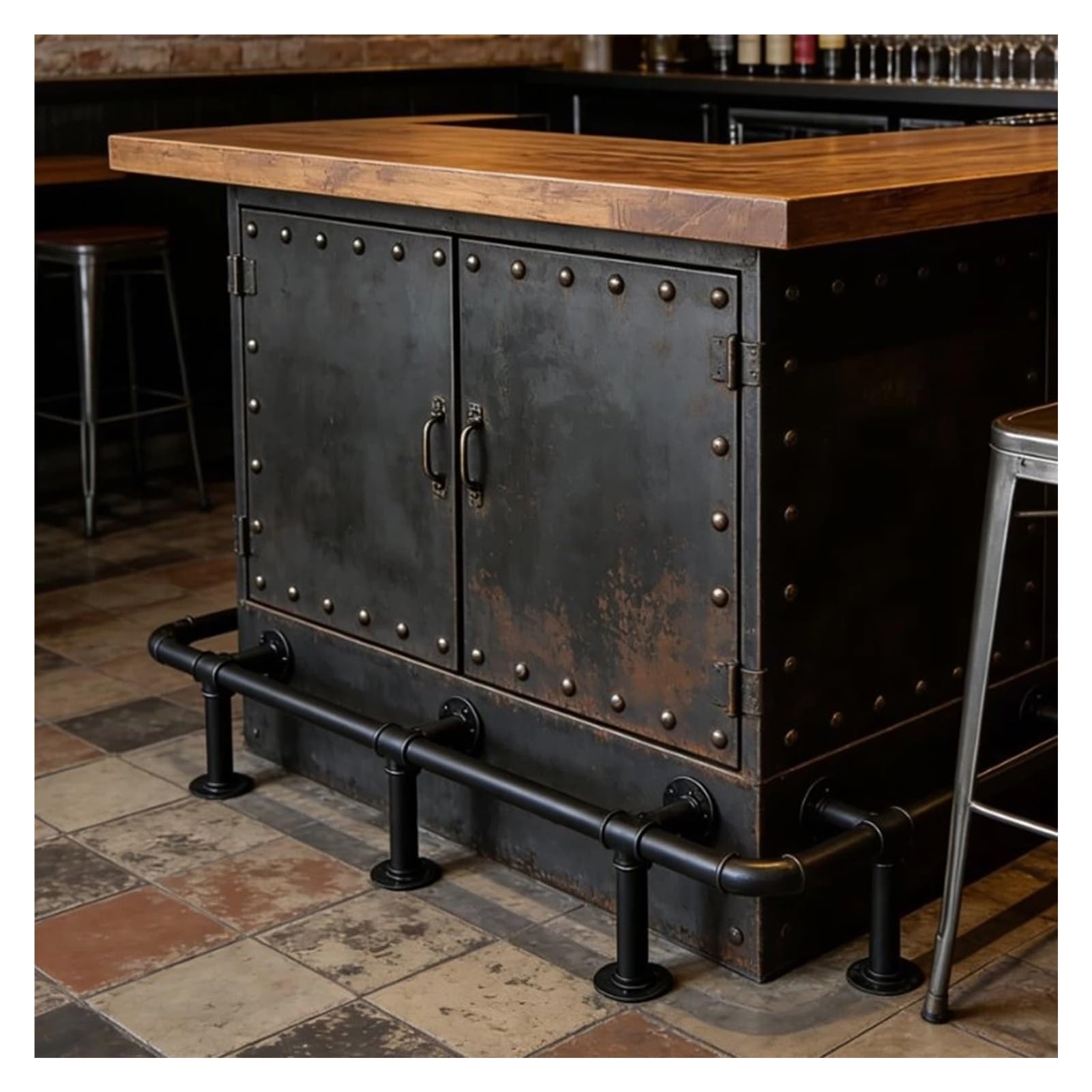 Cyhtym Black Metal Ironwork Bar Foot Rail Brackets， Retro Industrial Style Rest Area Handrail，1.3 "Pipe Diameter 20Cm Above Ground(0.8M/2.62Ft)
