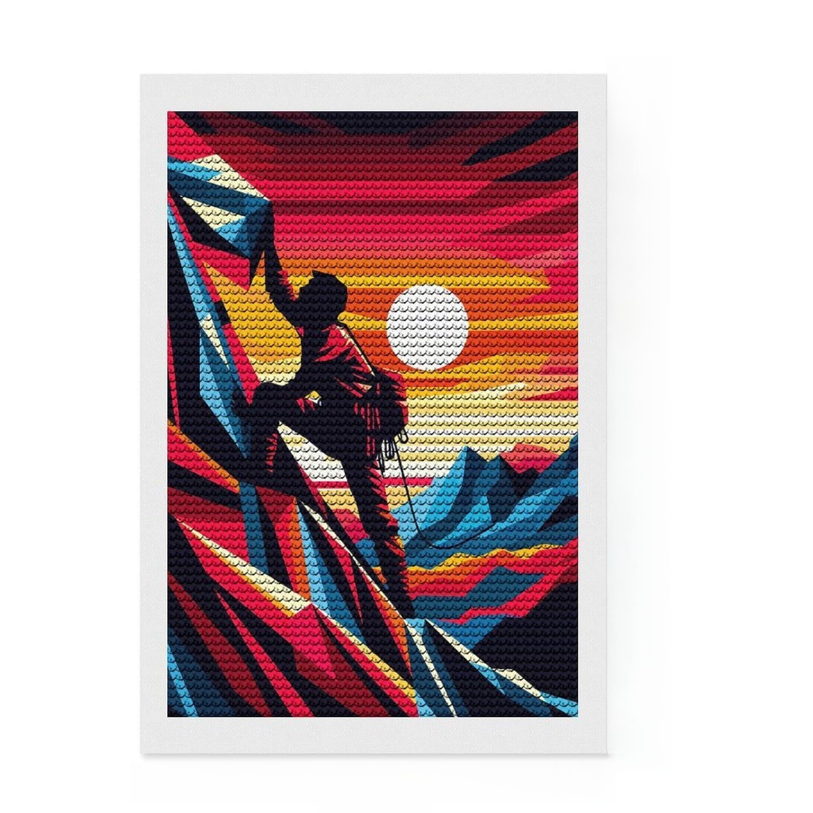 Junmoney Rock Climbing Sunset WPAP Diamond Painting Kit 8"x12", Christmas Gift, for Beginners, Full Kit Included, Aesthetic Room Decor, Printed Canvas