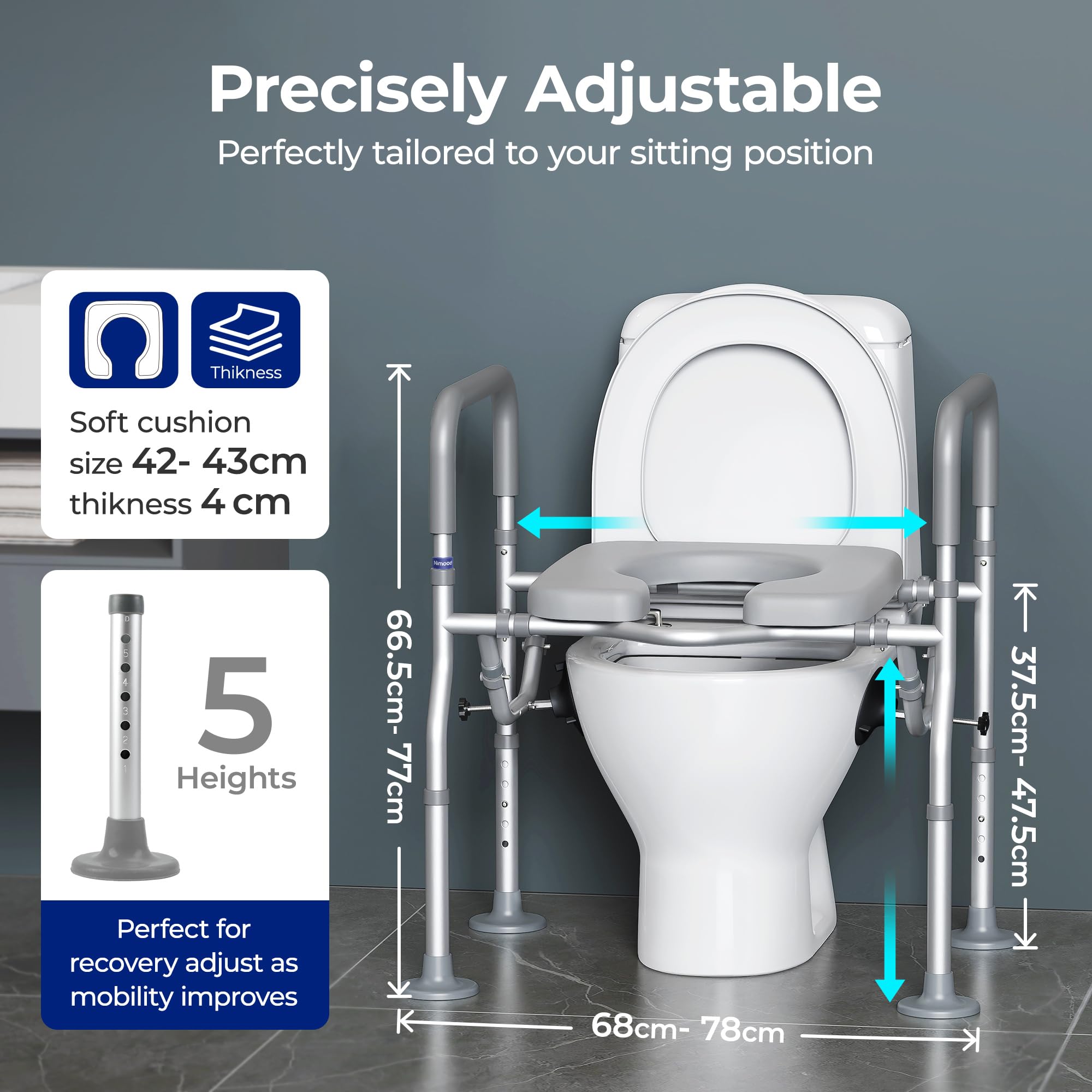 T1 Rialzo WC per Anziani, Alza Water x Anziani, Alzata per WC, Alzawater per Protesi Anca WC per Disabili, Comoda WC per Anziani, Dimensioni Altezza e Larghezza Regolabili con, Capacità di 160 kg