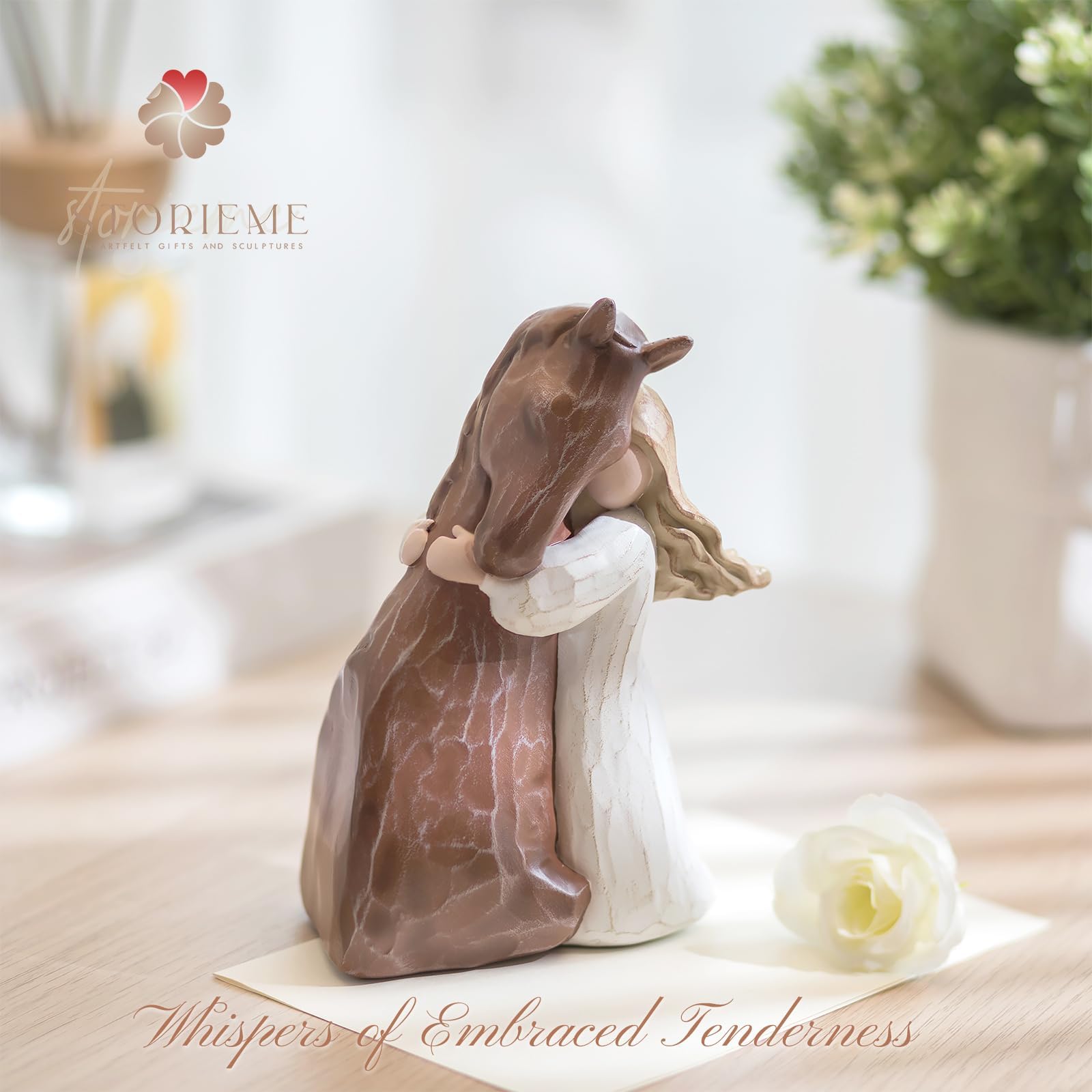 Storieme Pferde Mädchen Geschenk für Erwachsene – Handbemalte Schutzengel Figur als Deko für Wohnzimmer, Pferd Geschenke für Pferdeliebhaber zu Geburtstag Weihnachten Freundschaft