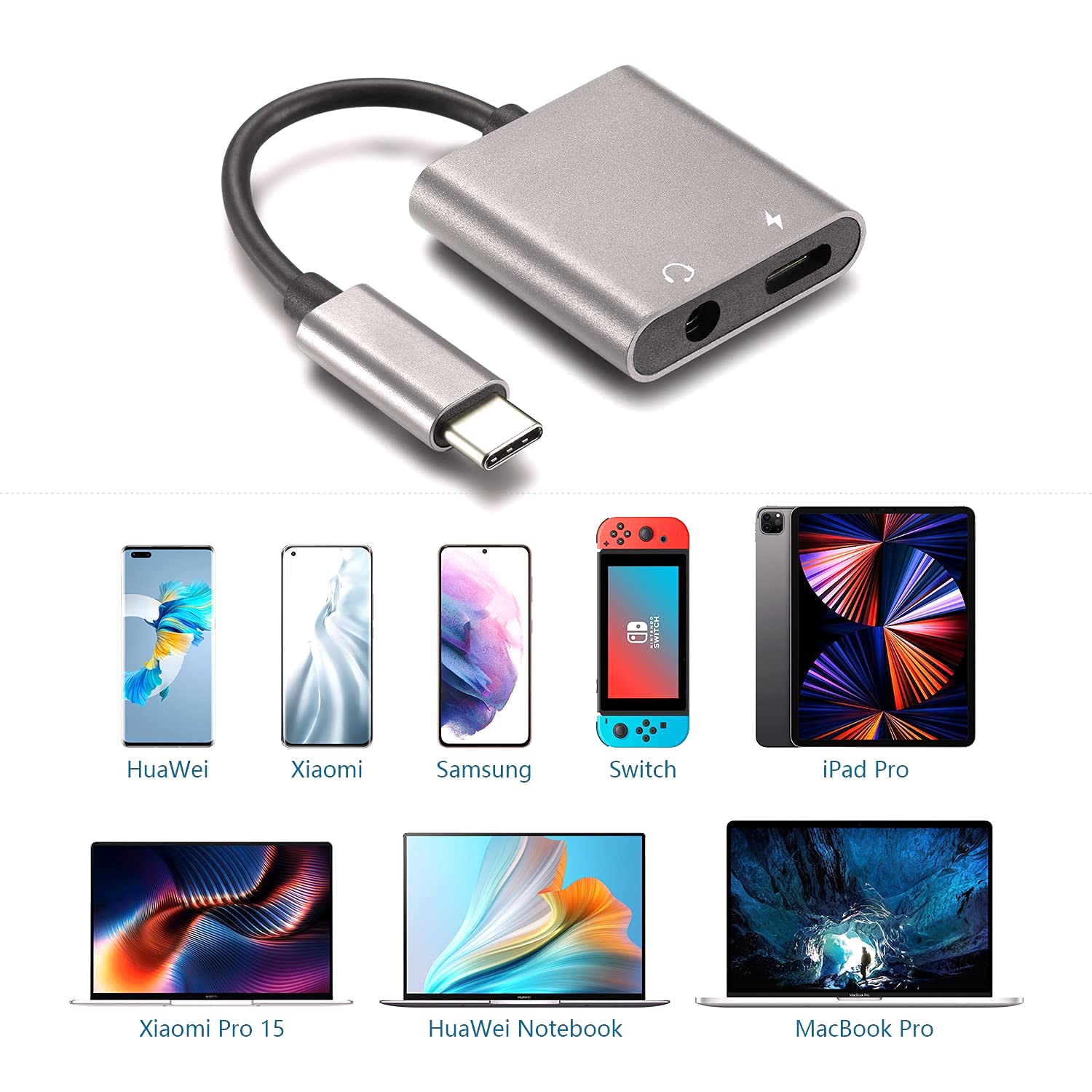 Adattatore USB c Jack 3.5mm, 2 in 1 Adapter Aux Audio e Caricabatterie Vompatibile con Varicatore Rapido PD 60W per Samsung Galaxy A53 A33 S22 S21 S20+ FE Ultra, Pixel 7/6(Nero