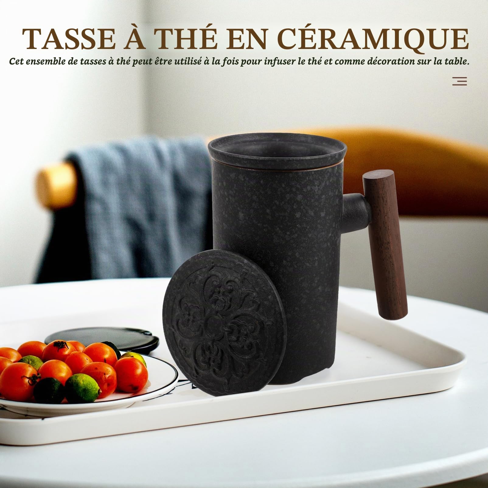Tasse à Thé 300 Ml en Céramique avec Filtre et Couvercle Maison Bureau, pour Infusion Quotidienne Thé