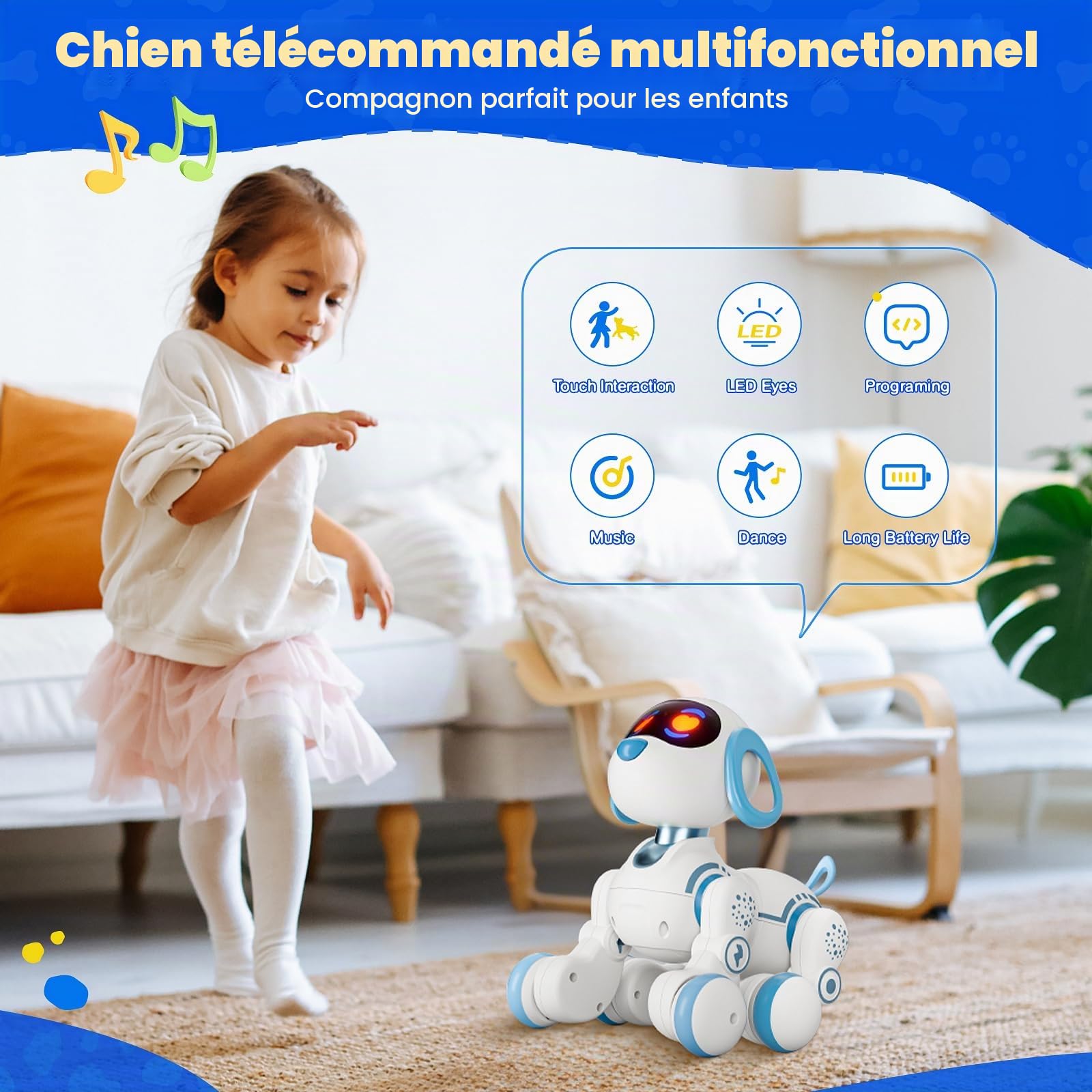 Jouet robot télécommandé pour chien - Fonction tactile et suivi - Chiot robot parlant intelligent - Pour filles et garçons - Cadeau de Noël et d'anniversaire