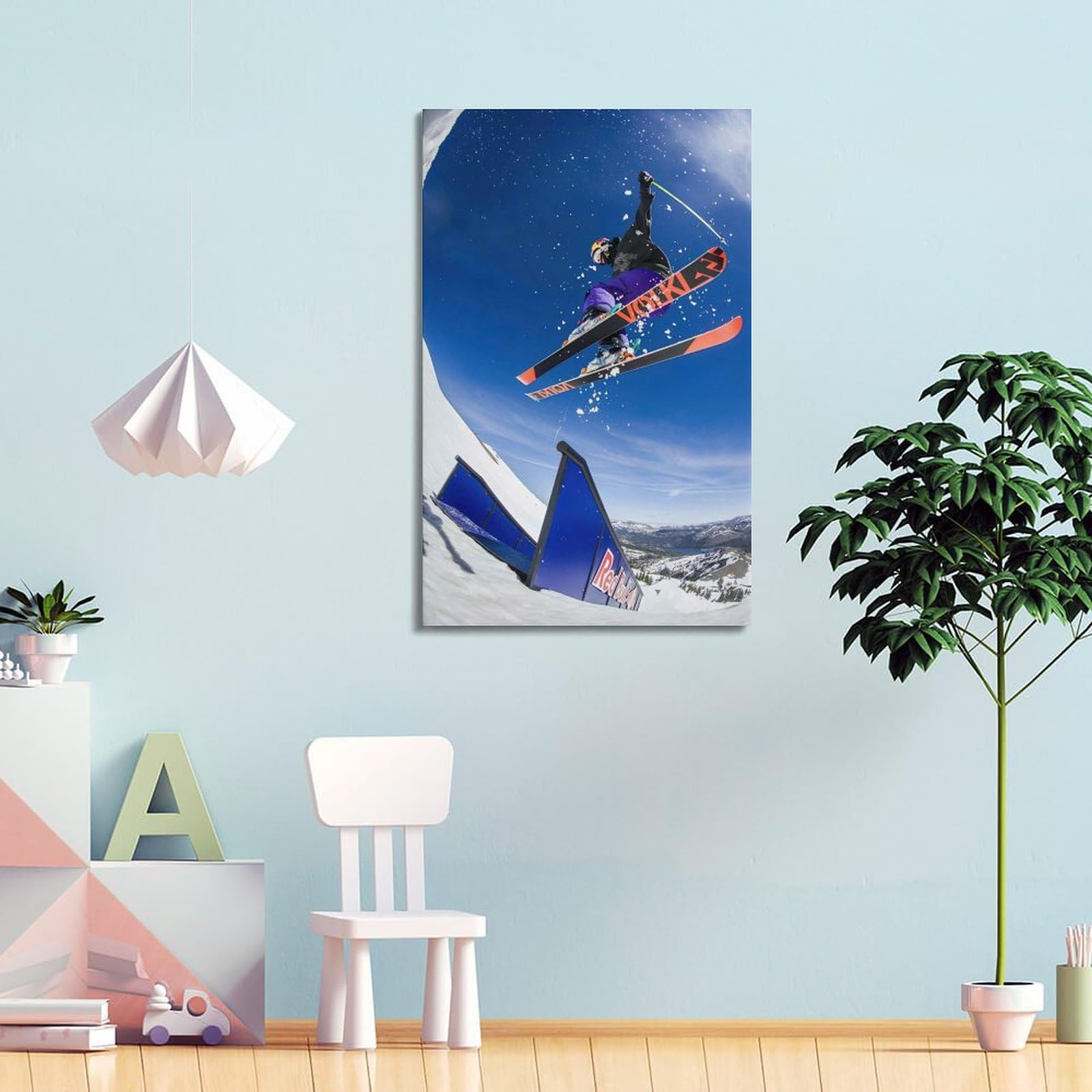 WGJYMX Stampa su tela, stile documentario sportivo cascate da sci sulla neve, decorazione da parete moderna per camera da letto, 50 x 75 cm
