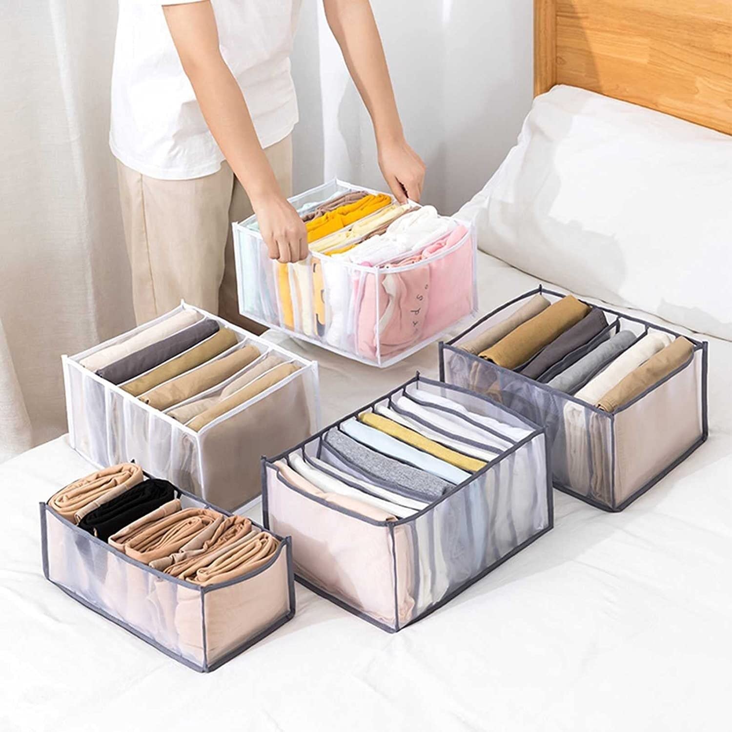5 Pezzi Organizzatore Di Vestiti Lavabile Per Guardaroba Vano Portaoggetti Per Jeans Organizzatore Per Cassetti Dell'armadio Pieghevole Scatola Di Separazione Della Maglia 6 Griglia/9 Griglia