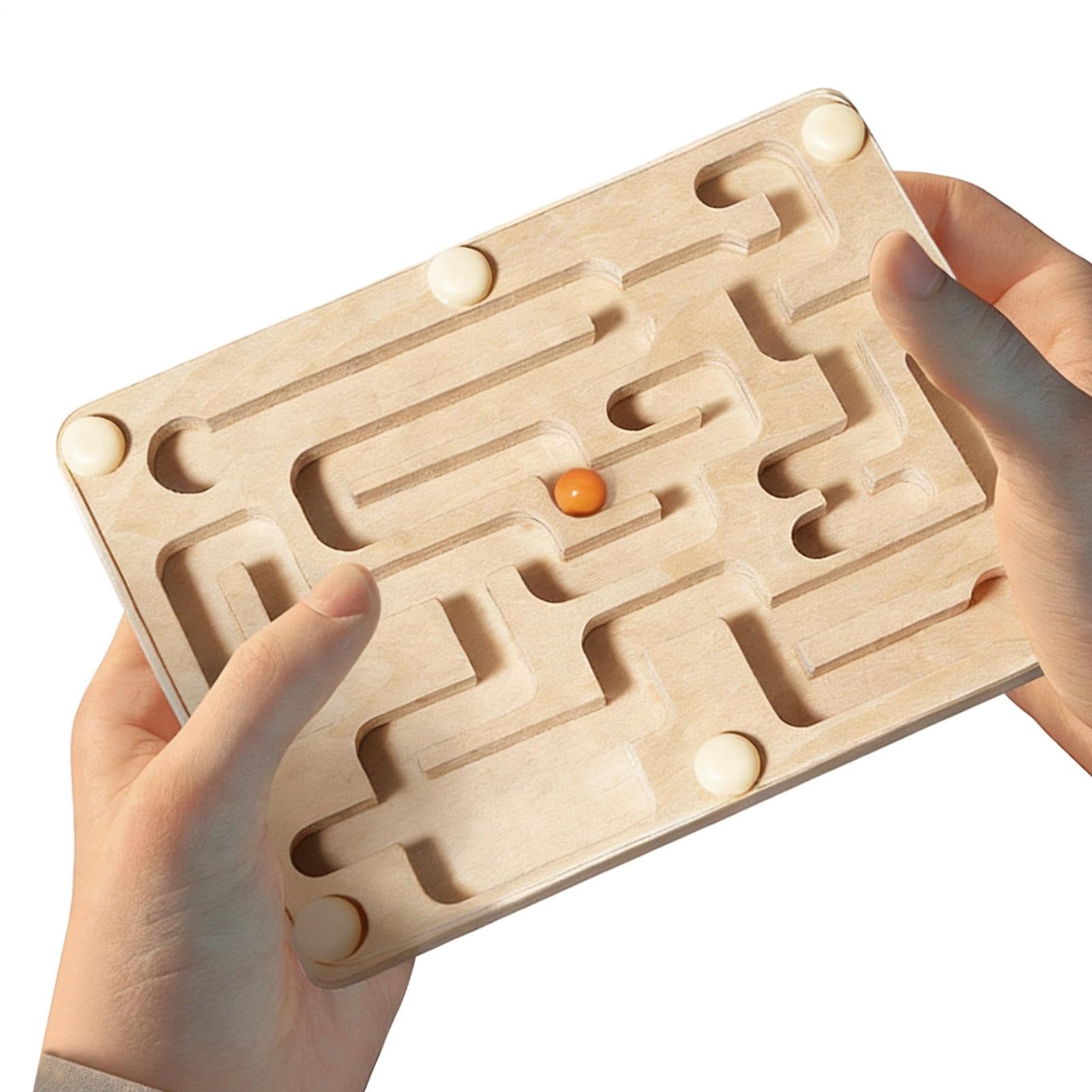 Maze Game - 20cm Wooden Balance Board, Tilt Puzzle Labyrinth Toy, Brain Teaser Logic Challenge Game, Durable Handheld Dexterity Trainer | Kids Adults Travel School Play