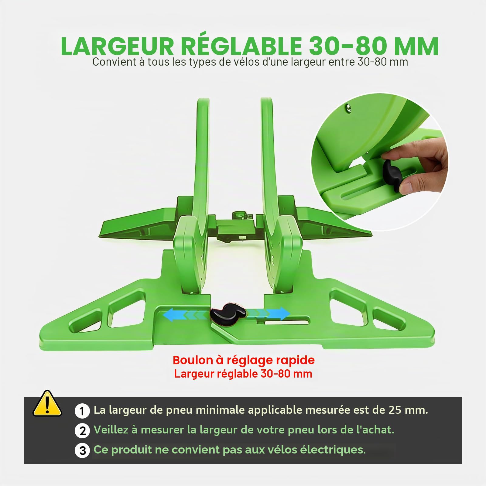Support Vélo Sol Range 25-80mm, Largeur Réglable VTT Râtelier Vélo Support Stationnement Assemblé Pneu Avant Arrière Vélo Route Antidérapant Vélo Course