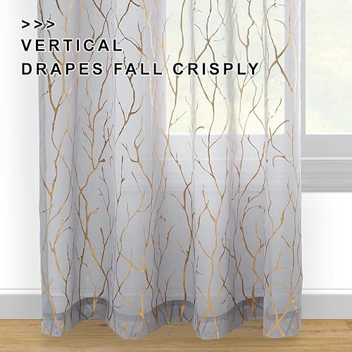 Miniatura 4 de Cortinas transparentes plateadas con impresión de ramas de árbol cortinas finas blancas para dormitorio 2 paneles de cortina de ventana