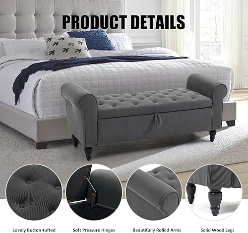 Miniatura 4 de J.C.UP Otomana de almacenamiento de 63 pulgadas, banco de almacenamiento tapizado en el extremo de la cama, otomana acolchada con brazo enrollado