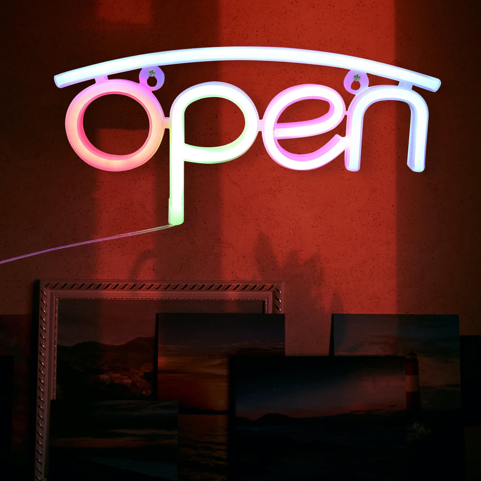 Baluue Luce al Neon Aperta LED Decorativa da Parete in Pvc Argento Alimentazione a 3 Batterie Aa, Luce Non Abbagliante per Camere da Letto e Locali, Certificata Ip45