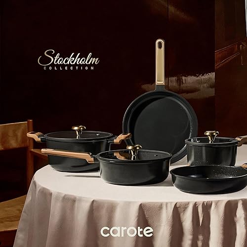 Miniatura 6 de CAROTE Juego de utensilios de cocina de cerámica antiadherente, 14 ollas y sartenes antiadherentes, no tóxico y sin PFAS, lavavajillas, juego de