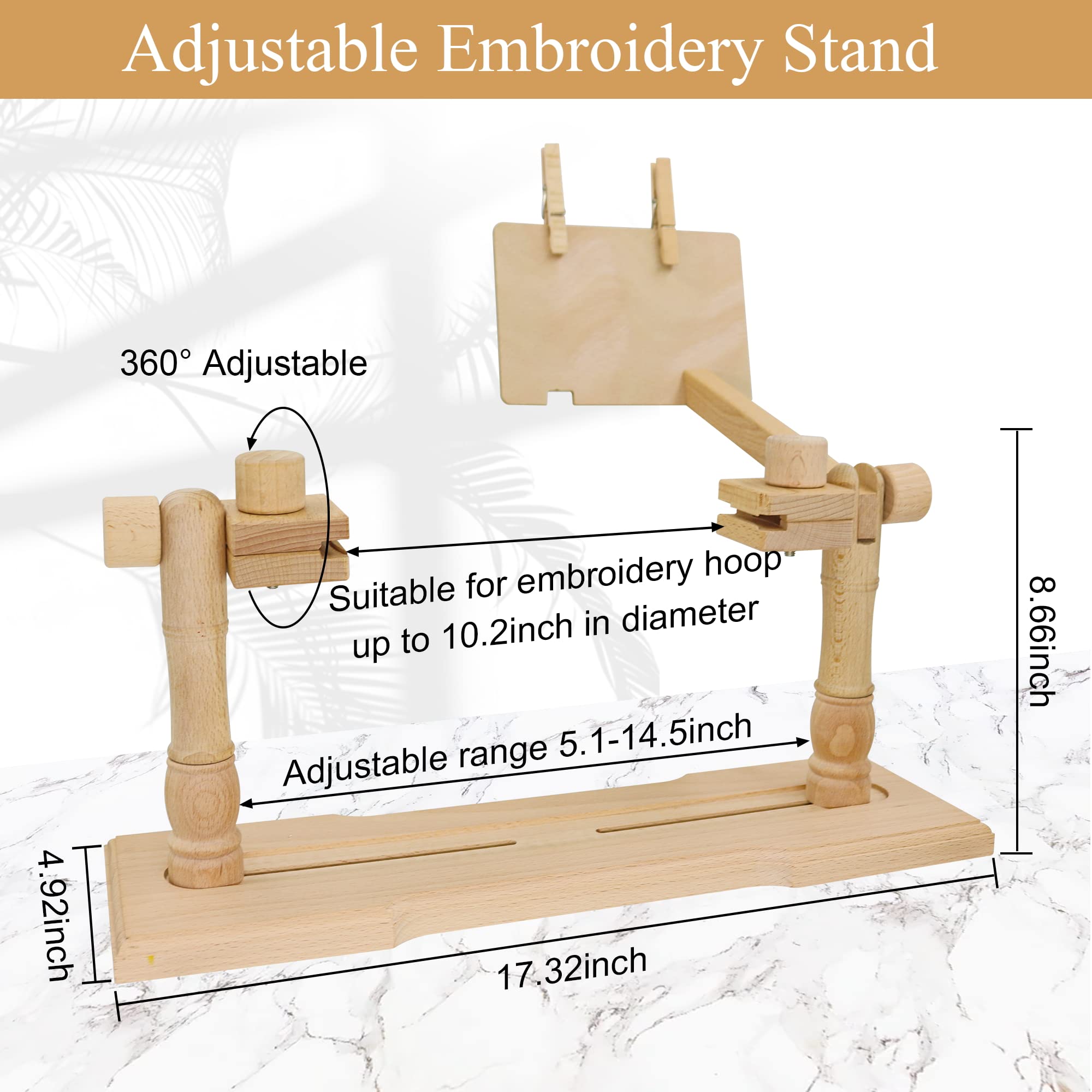 Funfob Support De Point De Croix Rotatif En Bois De Hêtre - Cerceau De Broderie 360° Ajustable Pour Brodeuses