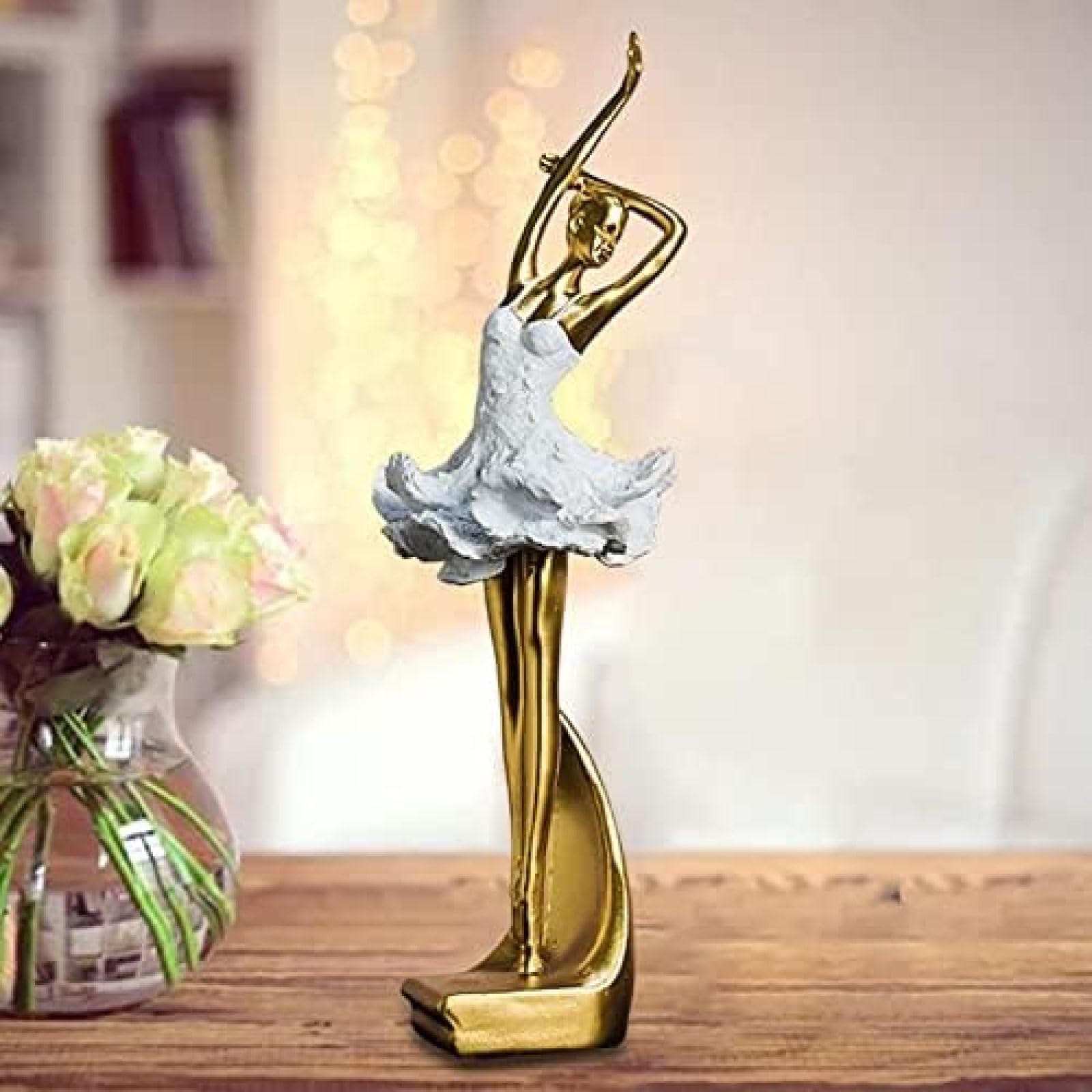 Cadeaux pour La Maison Figurines De Collection Statues De Décoration Statue De Ballerine De Style Nordique, Sculpture De Fille Dansante Décorative De Bureau pour Anniversaire De Salle À Manger,Or,