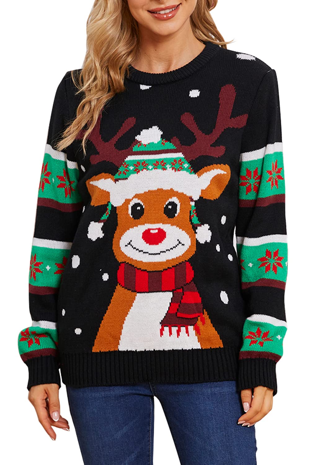 VENTELAN Women's Christmas Sweater Funny Christmas Tree Ugly Pullover Snowflake Long Sleeve Sweater Shirt