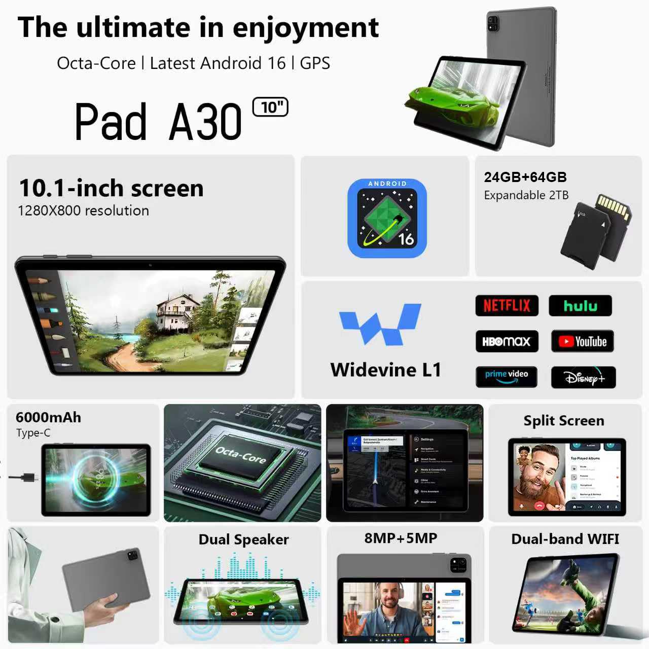 Amazon.com : Android 16 Tablet, 10 Inch Tablet with Keyboard, Octa