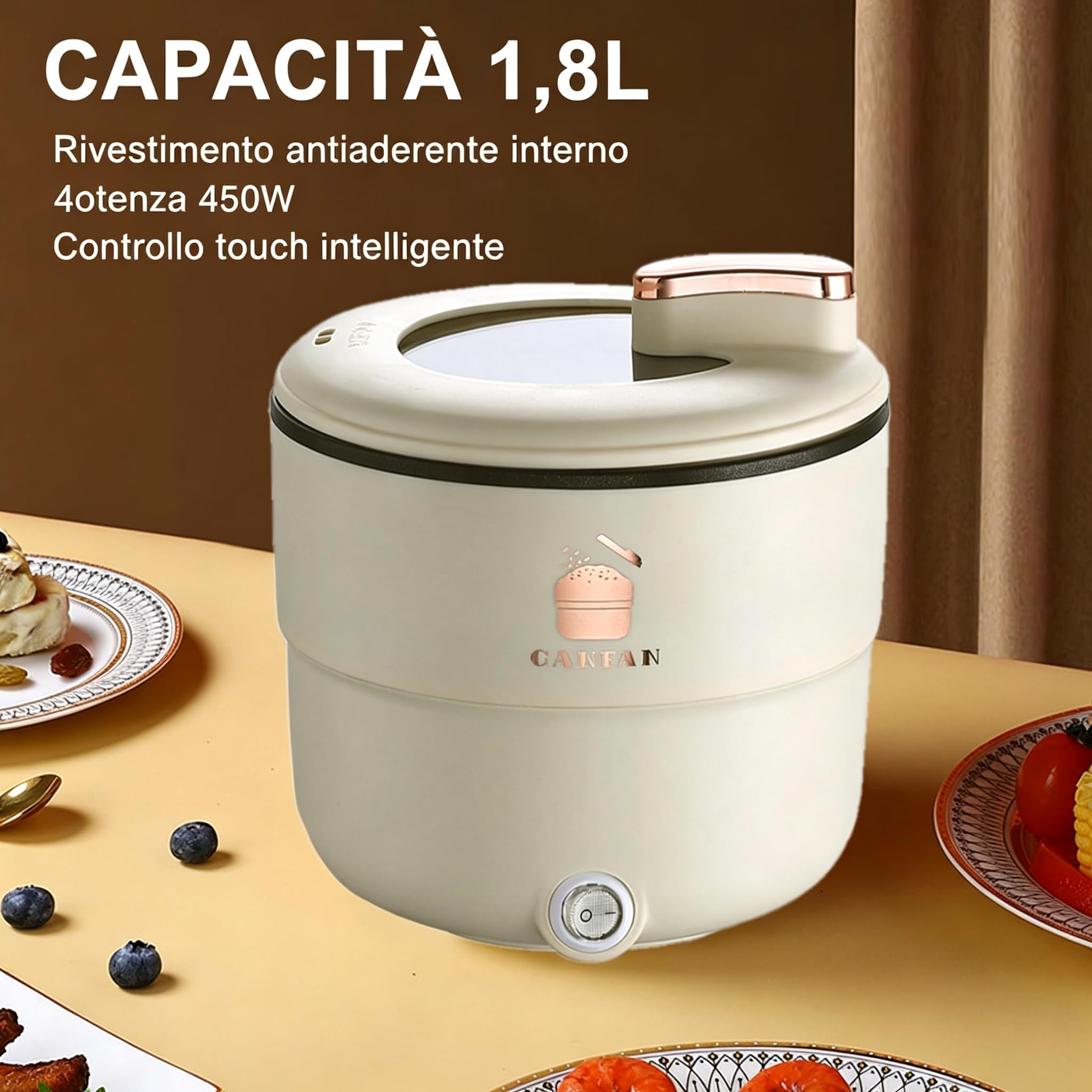Olla arrocera eléctrica, olla eléctrica multiusos anti-combustión de 1,8 litros para sopa de fideos para cocinar más saludable (enchufe de la UE)