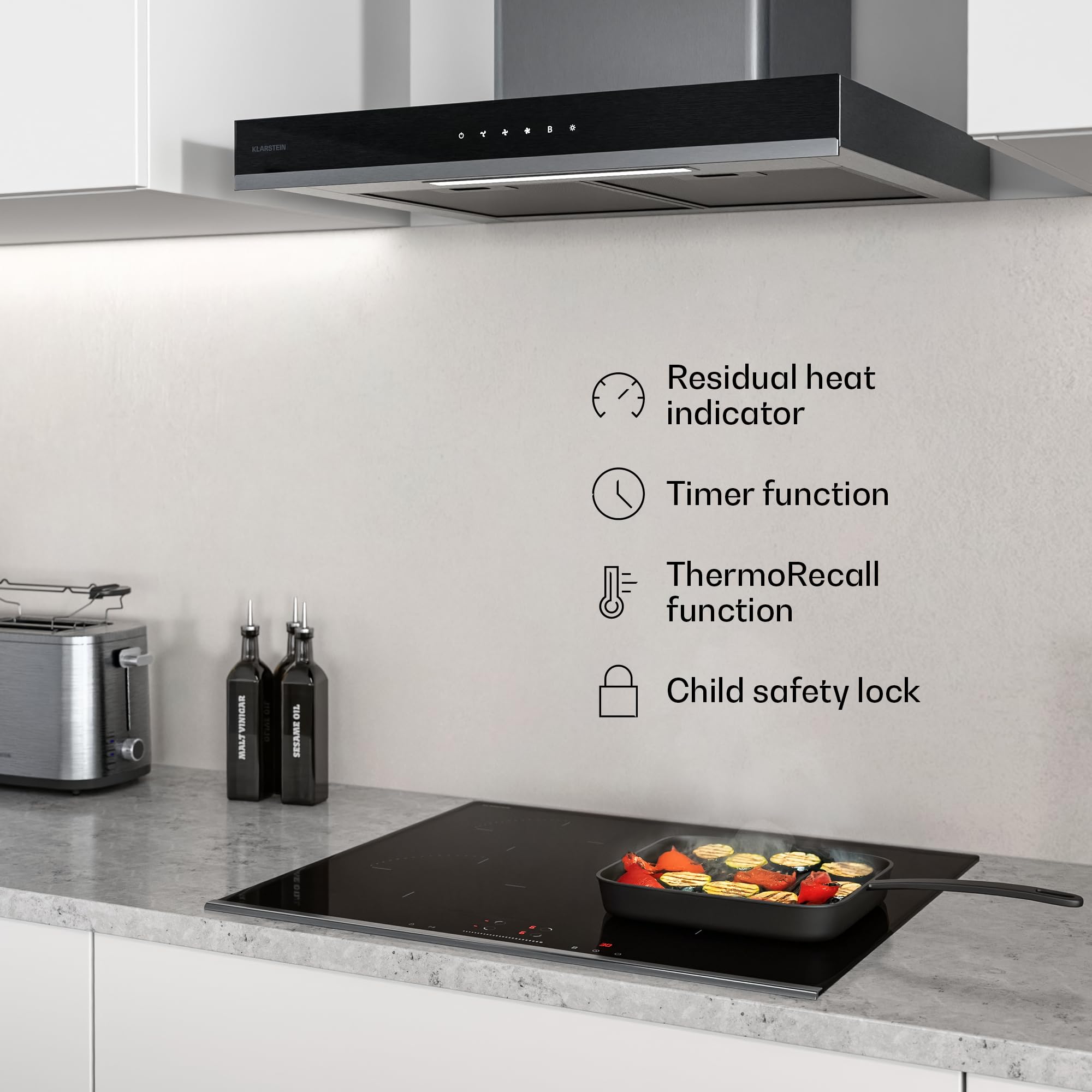Płyta indukcyjna Klarstein Verosteel 60 cm – 4 strefy, moc doładowania 7400 W, suwak dotykowy, timer, blokada rodzicielska, wskaźnik ciepła resztkowego, szkło ceramiczne,wbudowana kuchenka indukcyjna