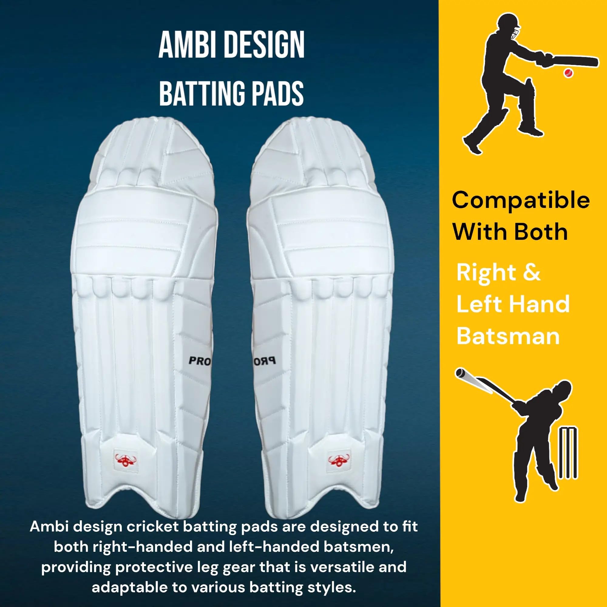 Bratla Pro Cricket Pads for Men Batting, White Cricket Pads for Men, Cricket Batting Pads or Leg Guard for Adult White