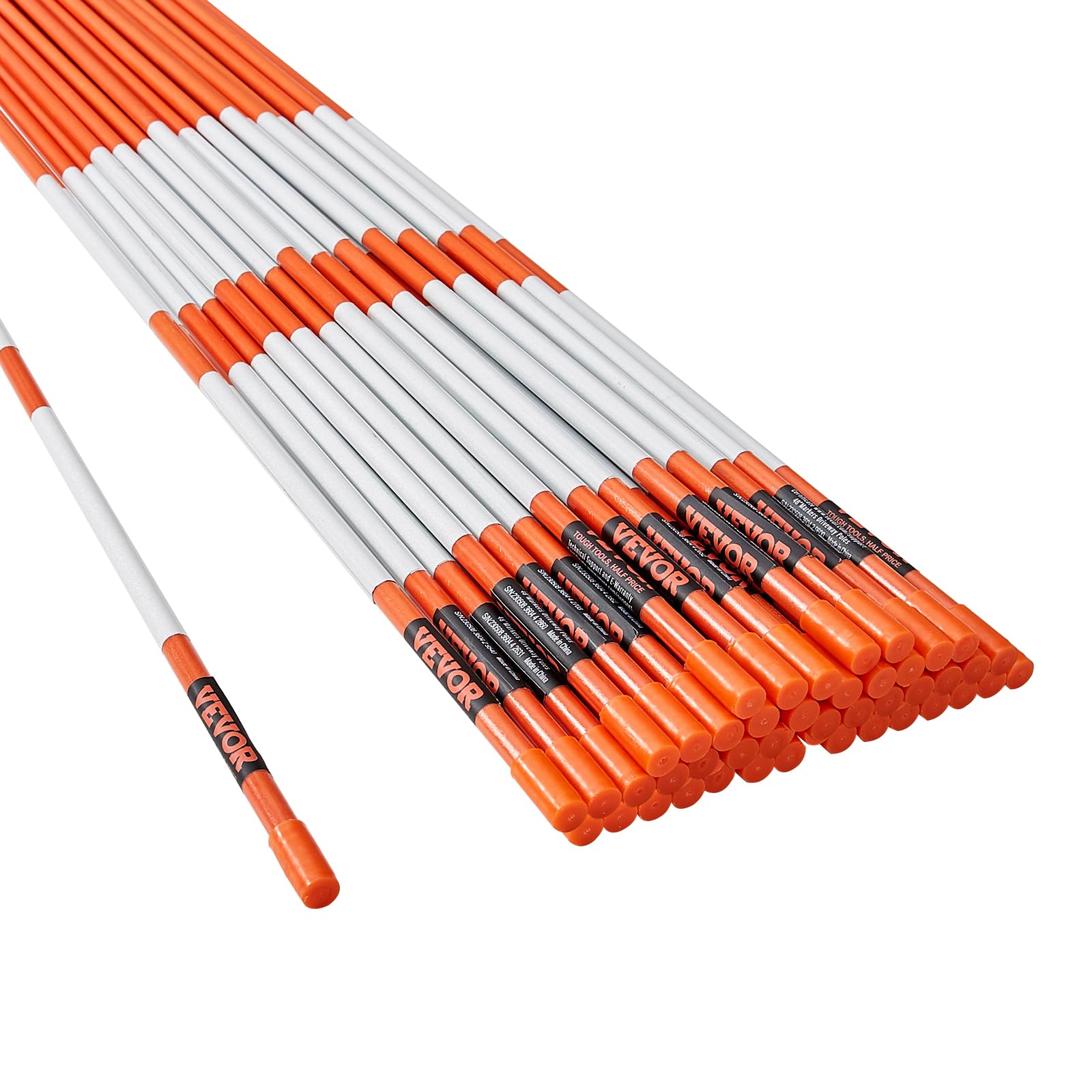 VEVOR 50er-Set Schneestangen 47,8 Zoll (121,5 cm) Auffahrtstangen orange UV-beständige Beschichtung Reflektierende Einfahrtsmarkierung Inkl. 1 Paar Schutzhandschuhe und 1 extralangen Stahlbohrer