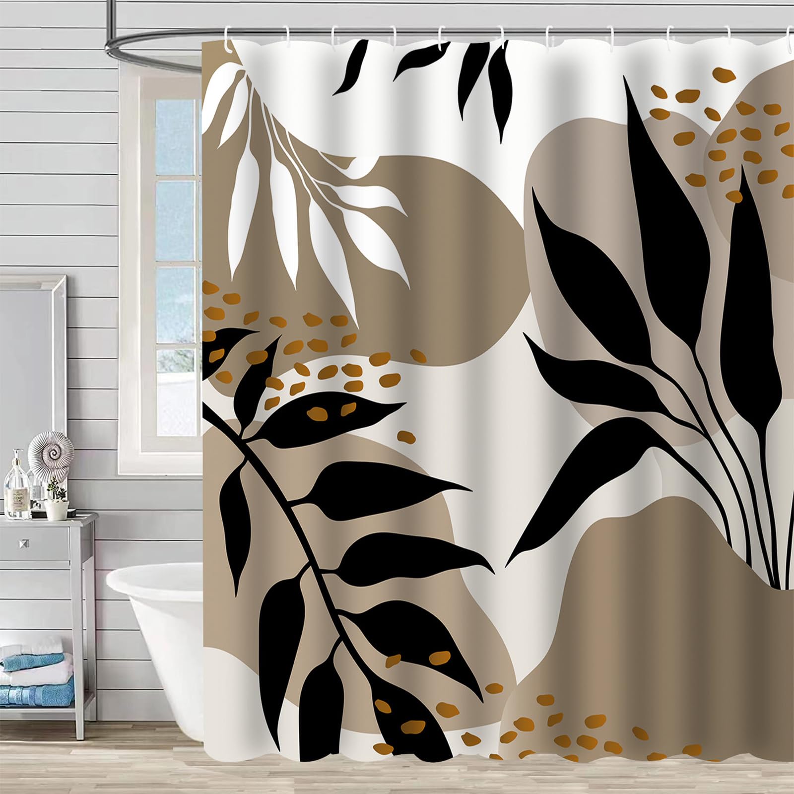 FAIRYGATE Garden Shower Curtain Outdoor Maple Leaf Abstract Tropical Botanical Mid Century Shower Curtains Watercolor Graffiti Plant Leaf Waterproof Bathroom Curtain Bathtub Curtain B9227