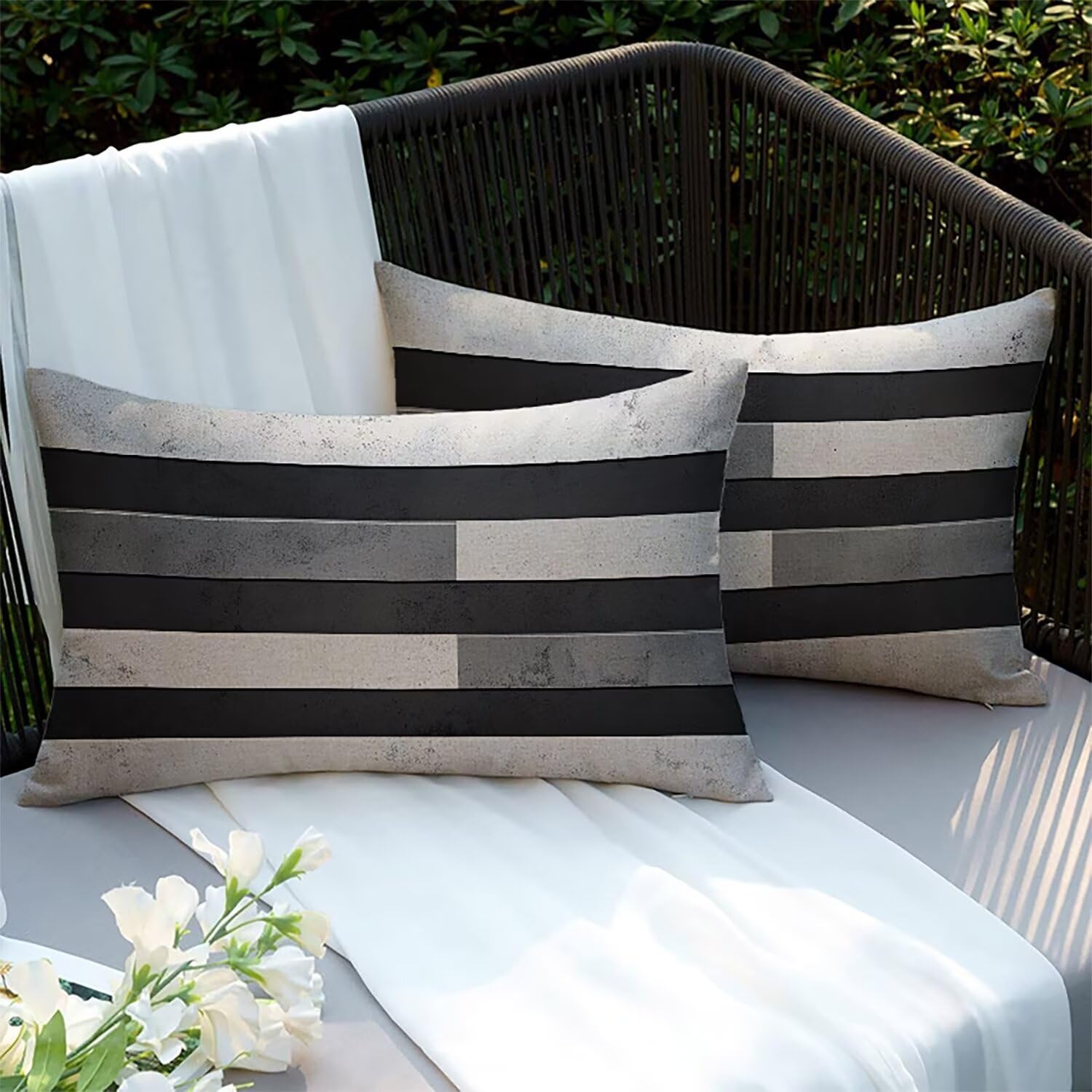 Housses de coussins lin 70x40cm taie oreille extérieure imperméable canapé lit