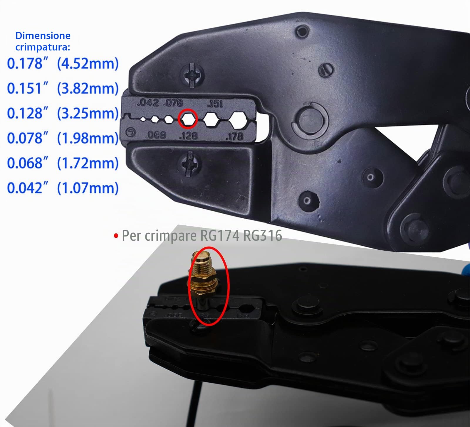 10 connettori SMA maschio a femmina e strumento di crimpatura coassiale per cavo di prolunga antenna wifi RG174 RG316