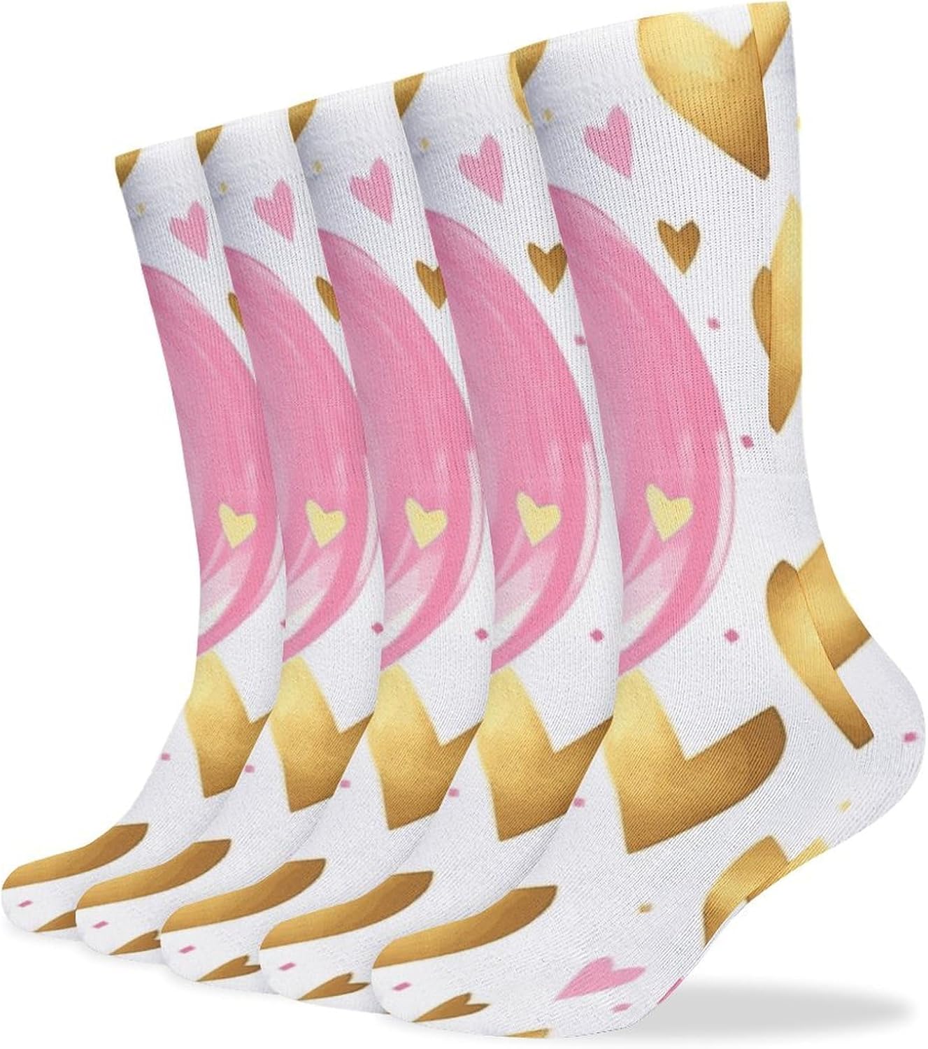 Gold Pink Heart Stocking - Cute Casual Long Athletic,Crew Sock for Men Women,Running Socks Soft Breathable for Gift