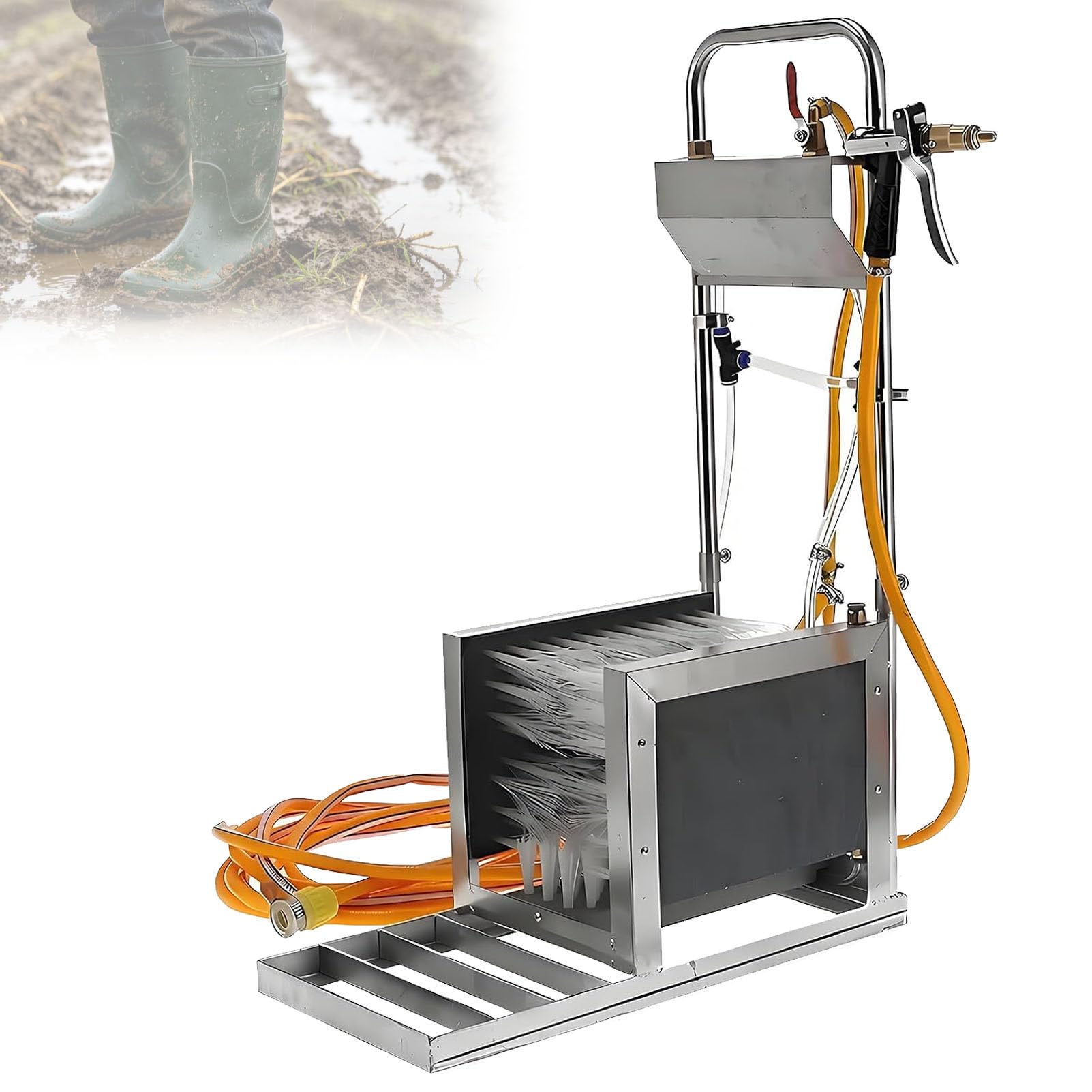 Limpiador Automático De Botas De Lluvia De Acero Inoxidable, Máquina Limpiadora De Botas Agrícolas con Pistola De Agua Y Manguera De 5 Metros, para Establos Y Gallineros