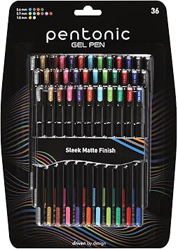 Pentonic Gel Pens, 36 Count, Assorted Colored Ink (12 Colors, 3 Of Each Color), Medium & Fine Point, Smooth Writing For Journaling (1002357)