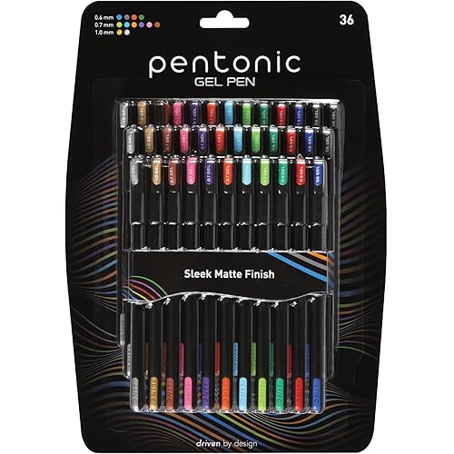 Pentonic Gel Pens, 36 Count, Assorted Colored Ink (12 Colors, 3 Of Each Color), Medium & Fine Point, Smooth Writing For Journaling (1002357)